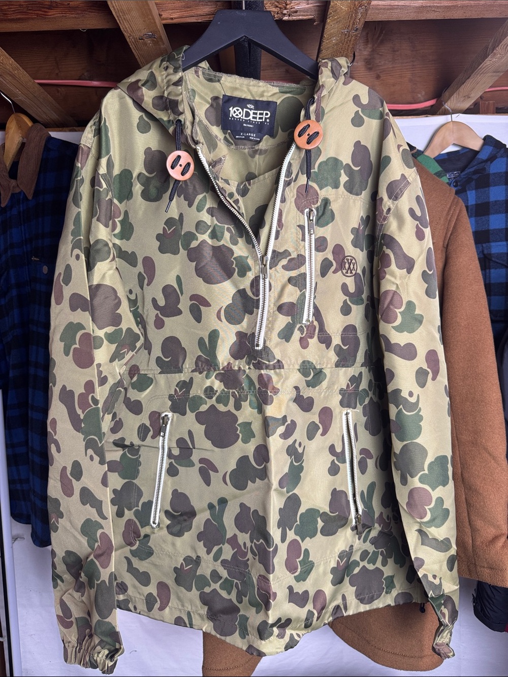 10.Deep Kids Camo Hooded Pullover Rain Anorak - Olive, Brown, Green